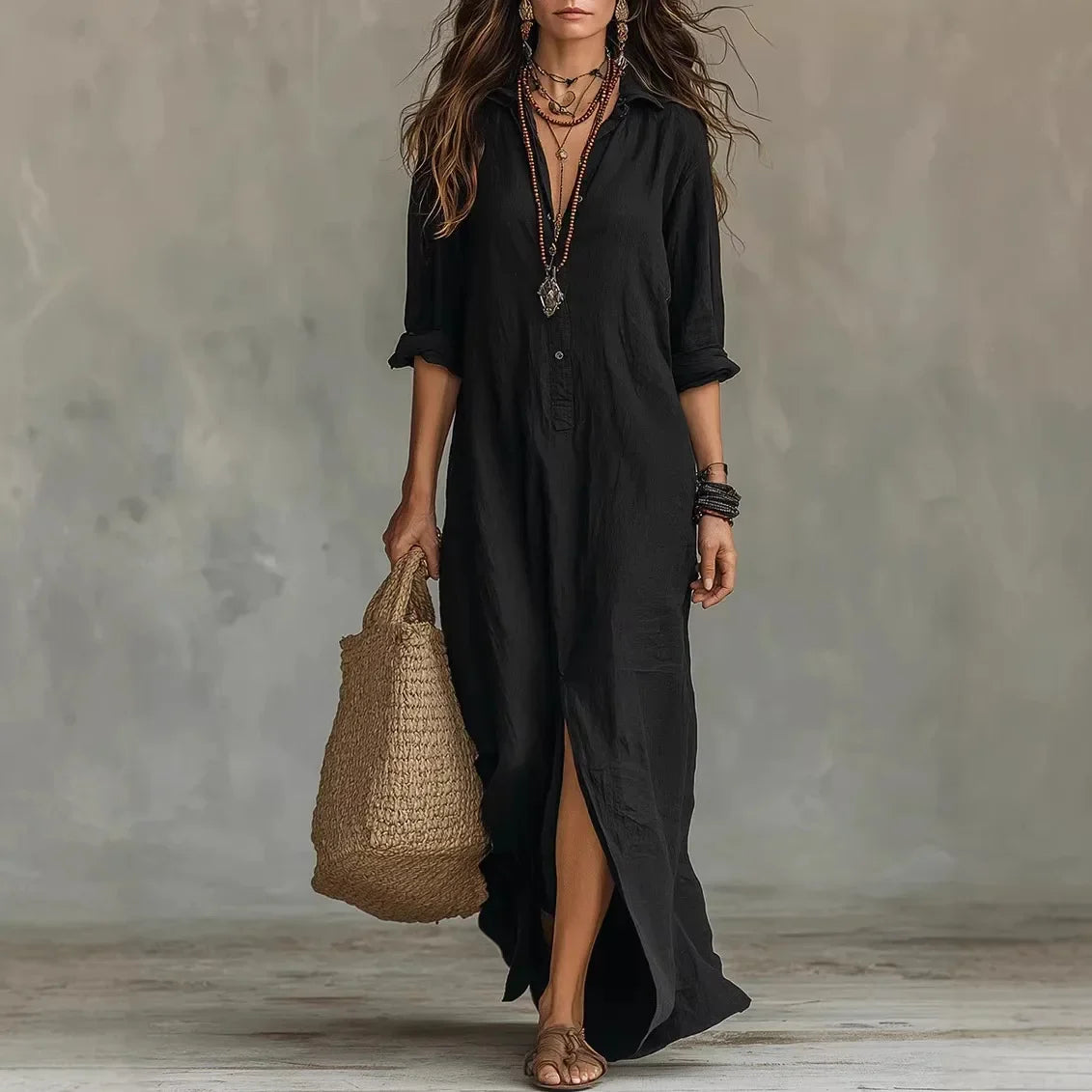 Women's white shirt dress ankle-length