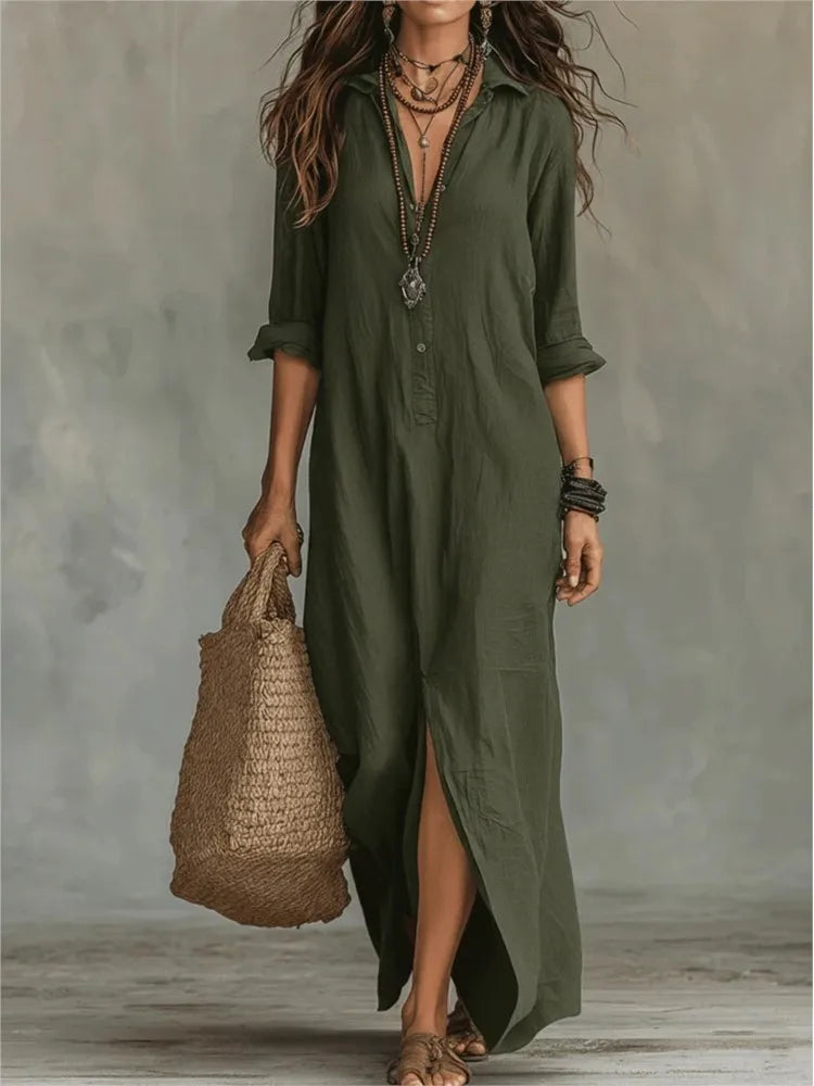 Women's white shirt dress ankle-length