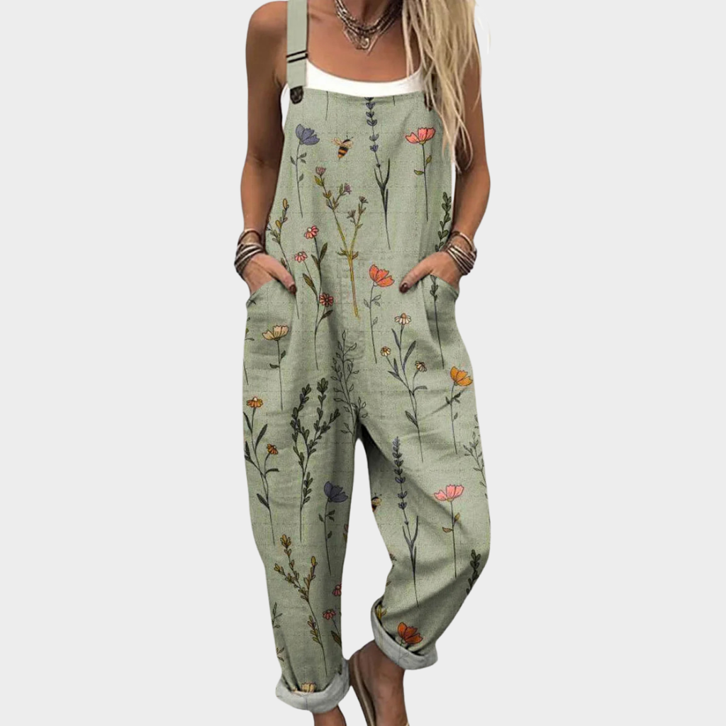 Women's green jumpsuit botanical print with