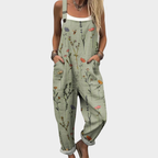 Women's green jumpsuit botanical print with