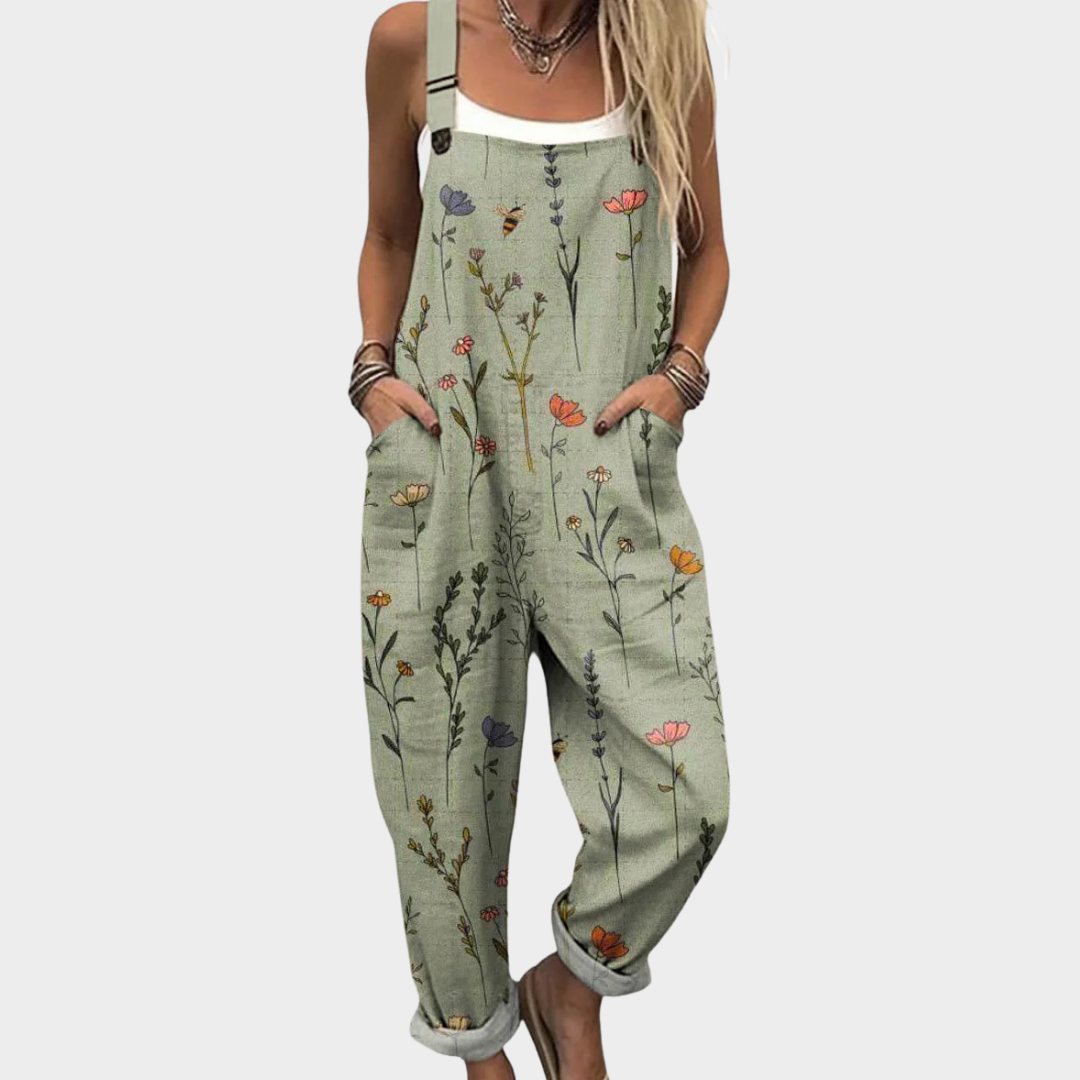 Women's green jumpsuit botanical print with