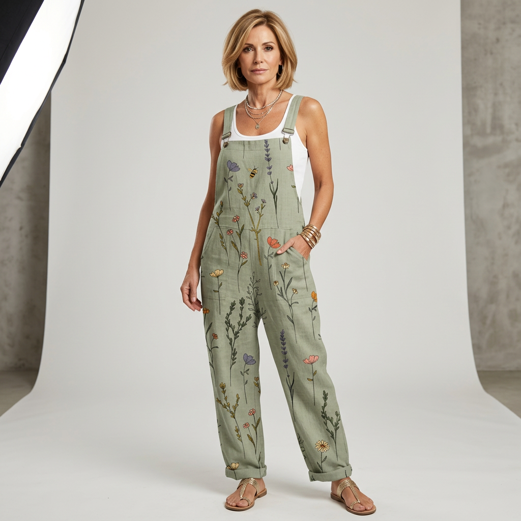 Women's green jumpsuit botanical print with