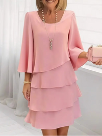 Ava | Women's Ruffle Dress Layered A-Line Round-Neck for Spring