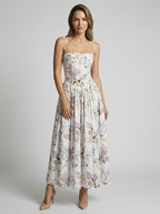 Women’s white and purple women's floral corset midi dress
