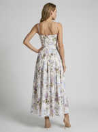 Women’s white and purple women's floral corset midi dress