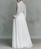 Women's white maxi dress lightweight button-front flowing