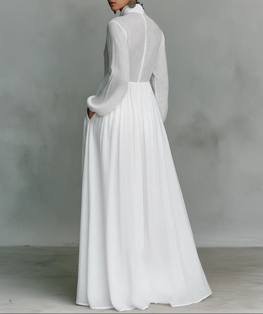 Women's white maxi dress lightweight button-front flowing