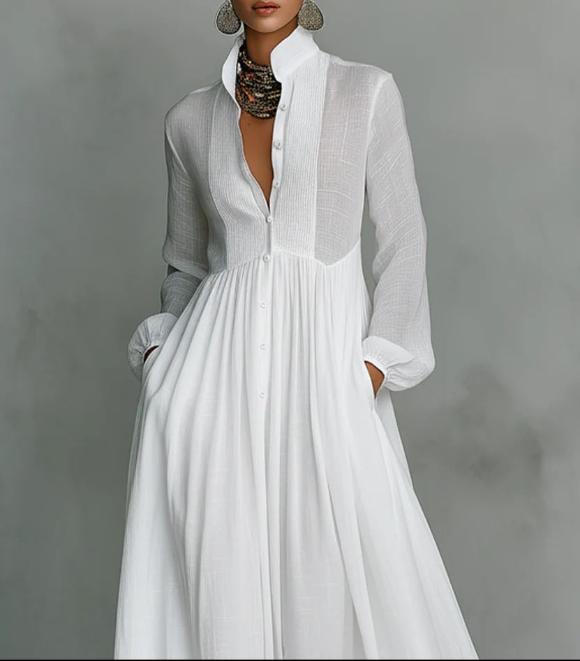 Women's white maxi dress lightweight button-front flowing