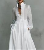 Women's white maxi dress lightweight button-front flowing