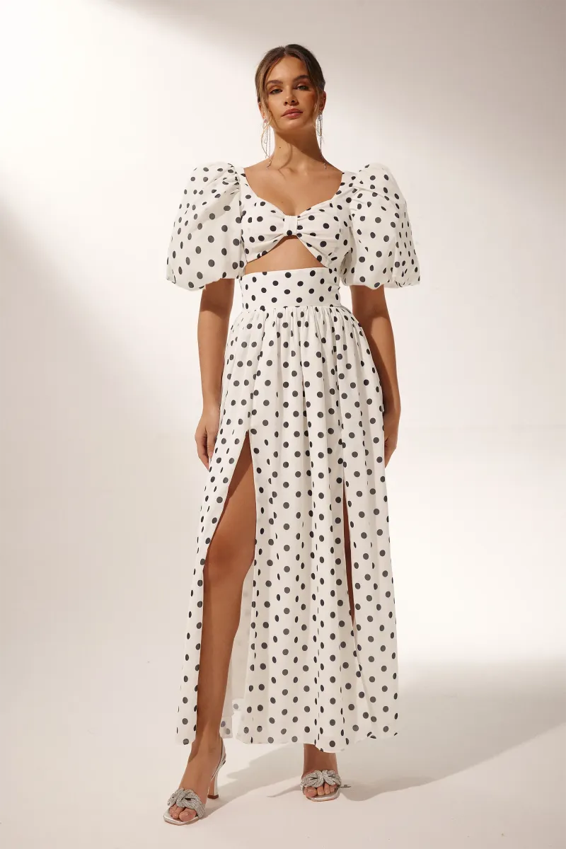 Black and white co-ord set skirt with high-slit detail