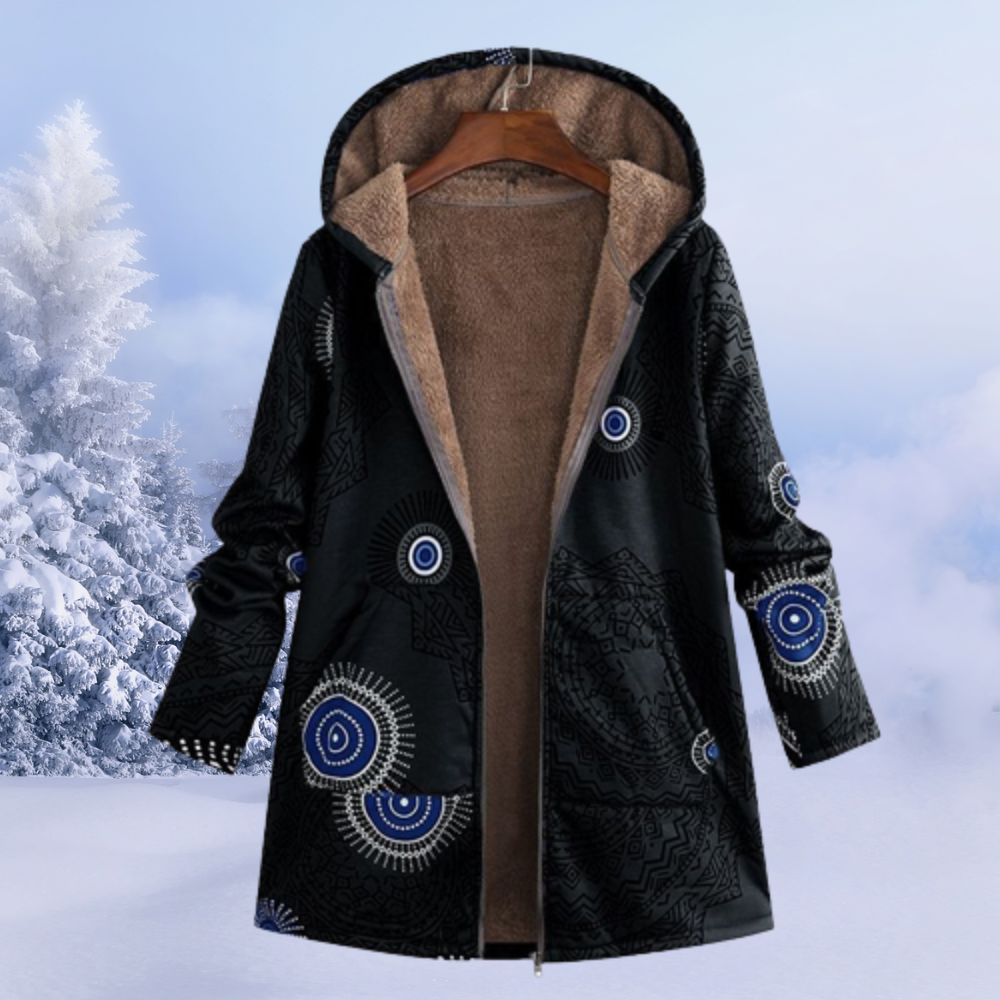 Women's hooded puffer jacket in black warm insulated winter