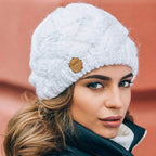 White knitted beanie for winter
