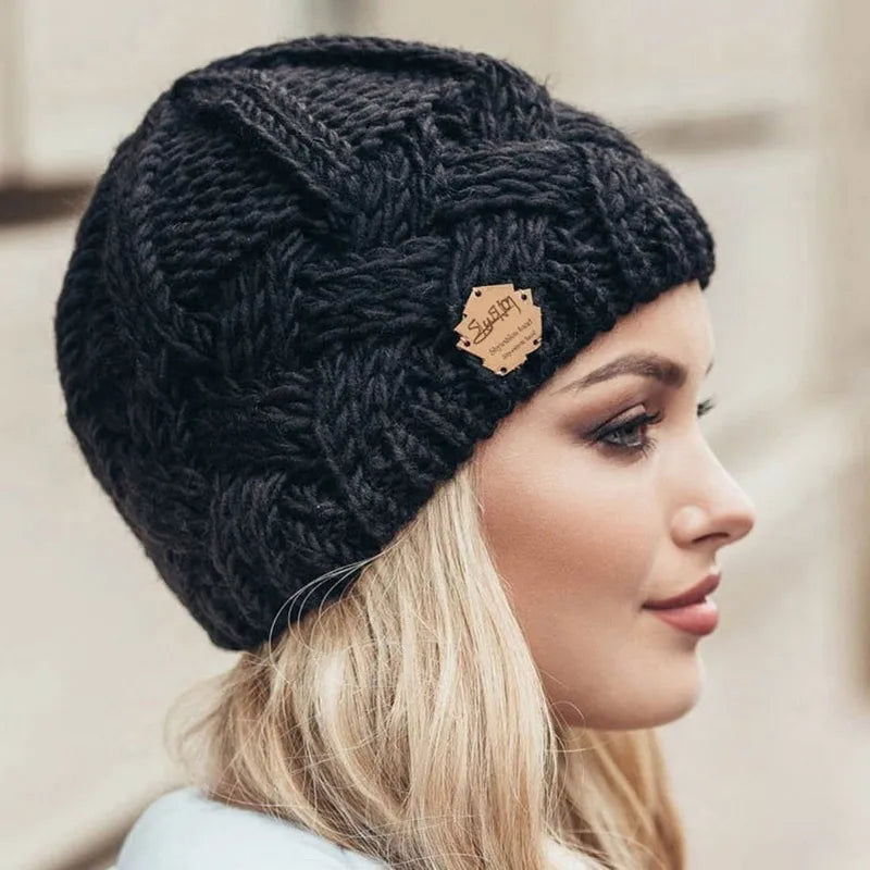 Red knitted beanie for winter