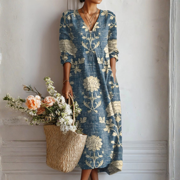 Women's blue dress relaxed boho print