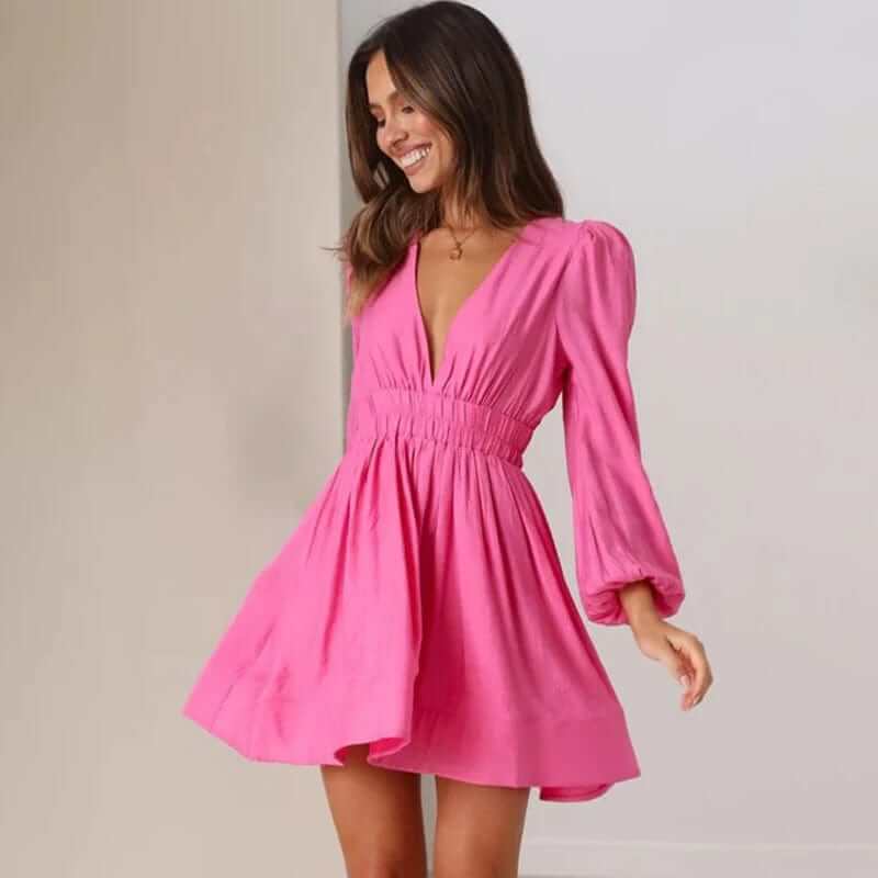 Women's Structured Pleated Mini Dress for Parties and Nights Out — Pink