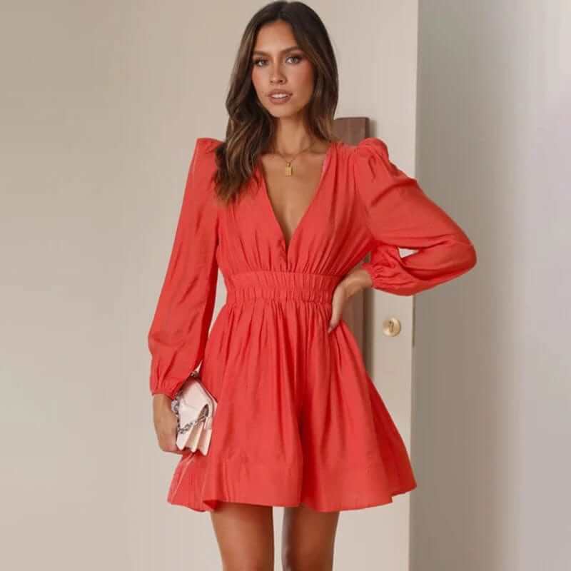 Women's Structured Pleated Mini Dress for Parties and Nights Out — Orange