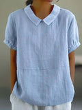 Women's Draped Satin-Feel Blouse for Work and Evening Wear — Blue