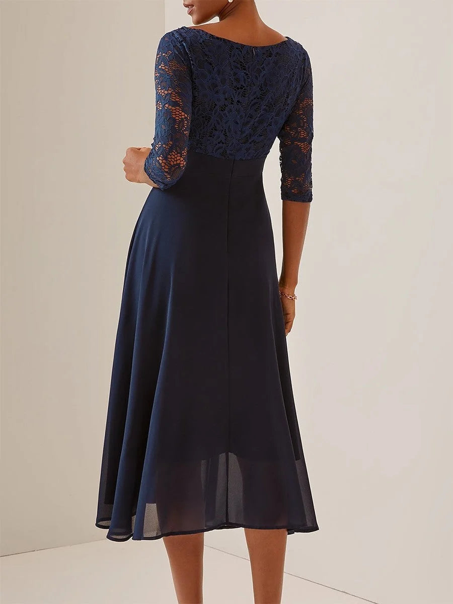 Women's Navy Midi Dress for Evening Dinner Occasions — product photo