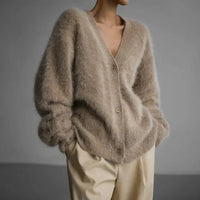 Ella | Women's Beige Cashmere Cardigan Loose Fit
