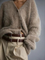 Women's beige cashmere cardigan with loose fit