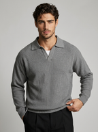 Men’s grey men's long sleeve knitted polo shirt
