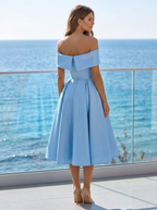 Women’s sky blue women's off-shoulder midi dress
