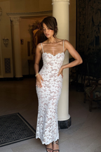 White women's lace maxi dress, product photo