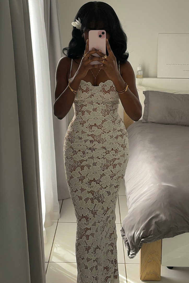 White women's lace maxi dress, product photo 7
