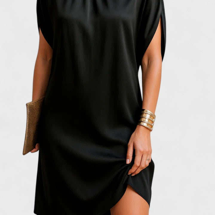 Women's black v-neck dress regular straight-fit solid