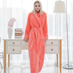 Women's orange plush fleece dressing gown with shawl collar
