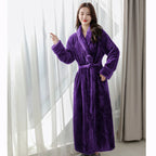 Women's orange plush fleece dressing gown with shawl collar