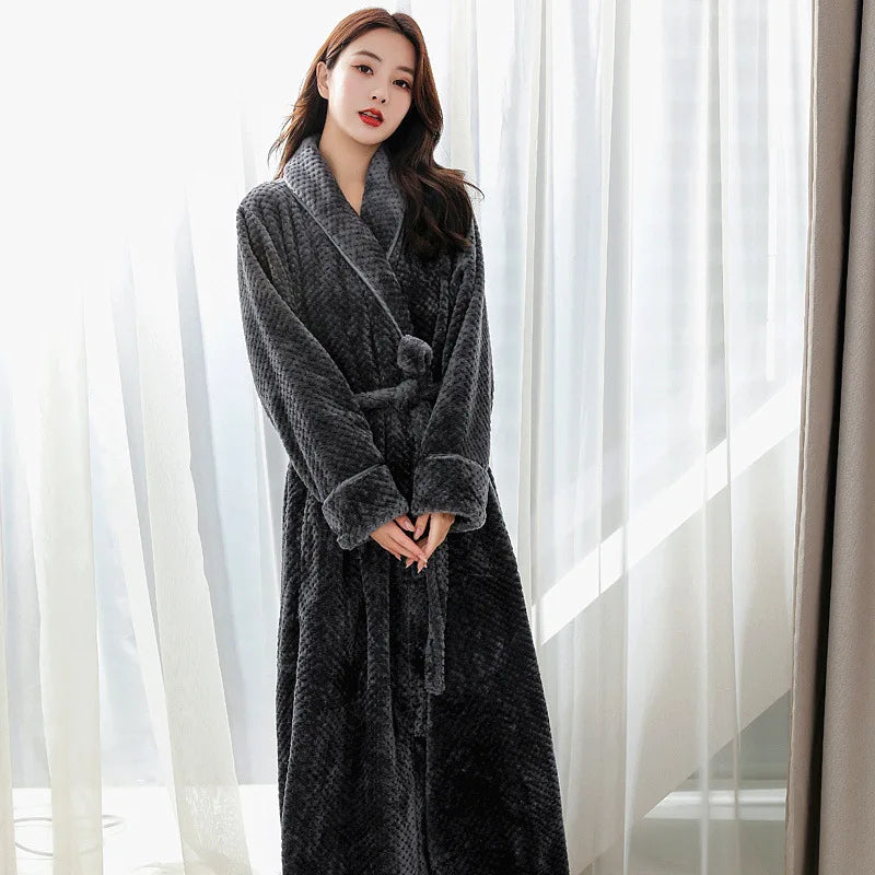 Women's white plush fleece dressing gown with shawl collar
