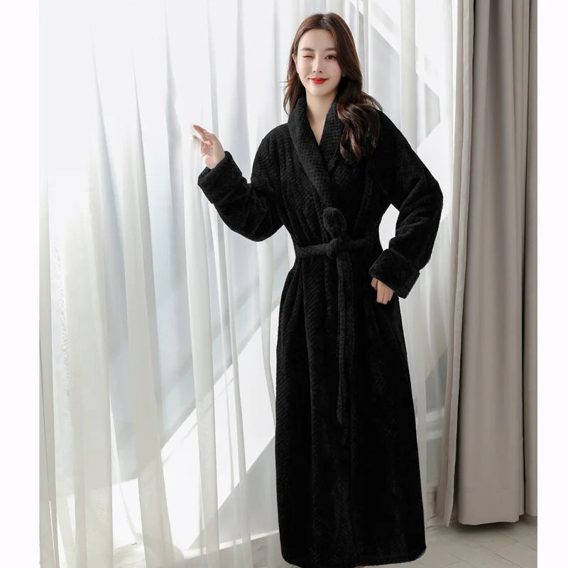 Women's white plush fleece dressing gown with shawl collar