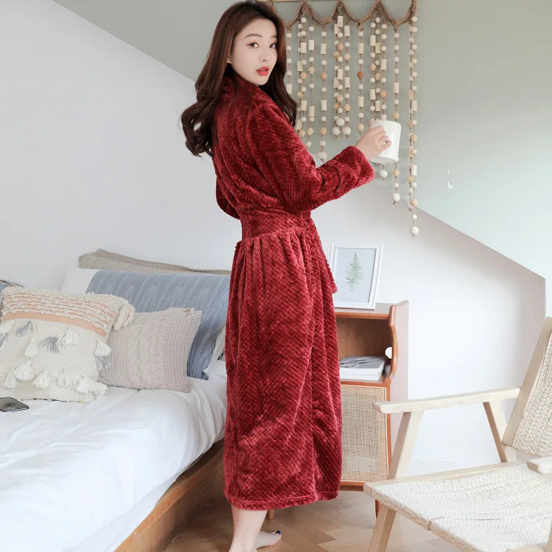 Women's white plush fleece dressing gown with shawl collar