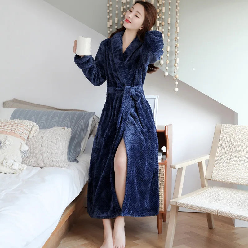 Women's purple plush fleece dressing gown with shawl collar