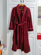 Women's purple plush fleece dressing gown with shawl collar