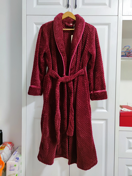 Women's purple plush fleece dressing gown with shawl collar