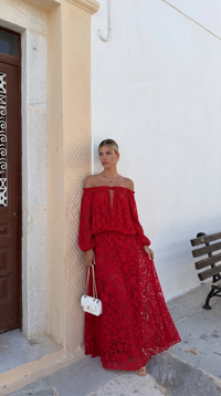 Holly | Women's Off-Shoulder Lace Maxi Dress with Long Sleeves