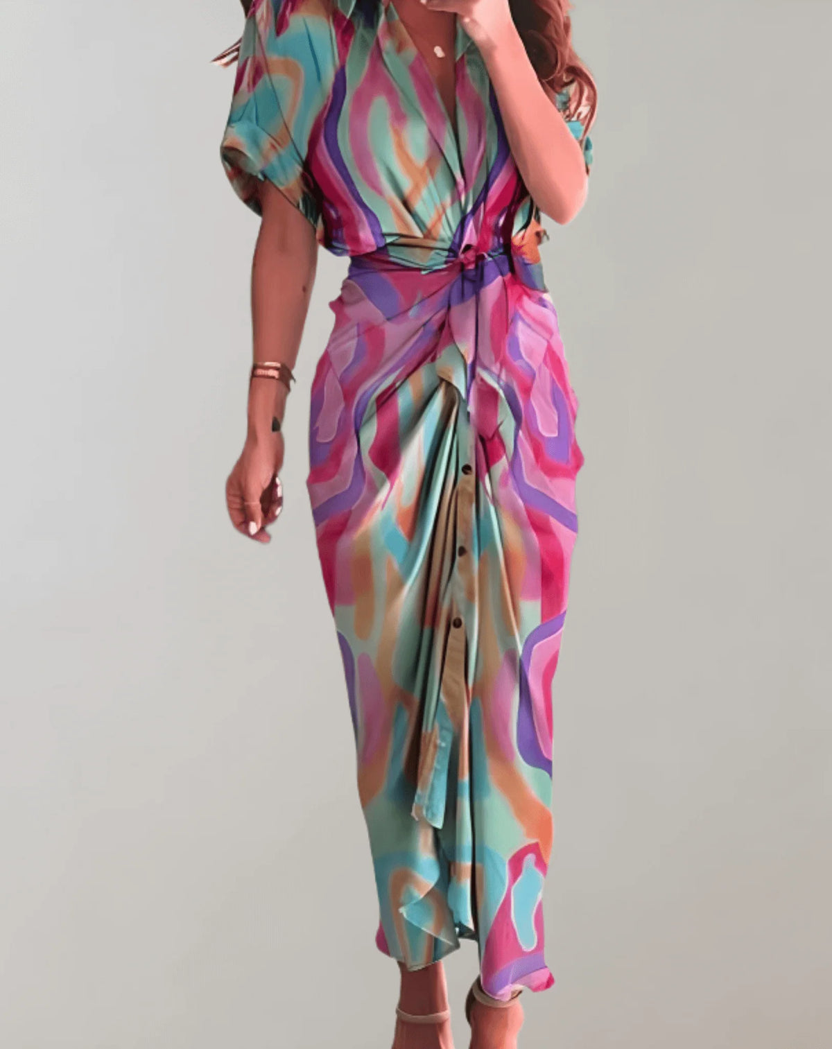 Women's Fitted Bodycon Maxi Dress with Batwing Sleeves for Evening — Pink