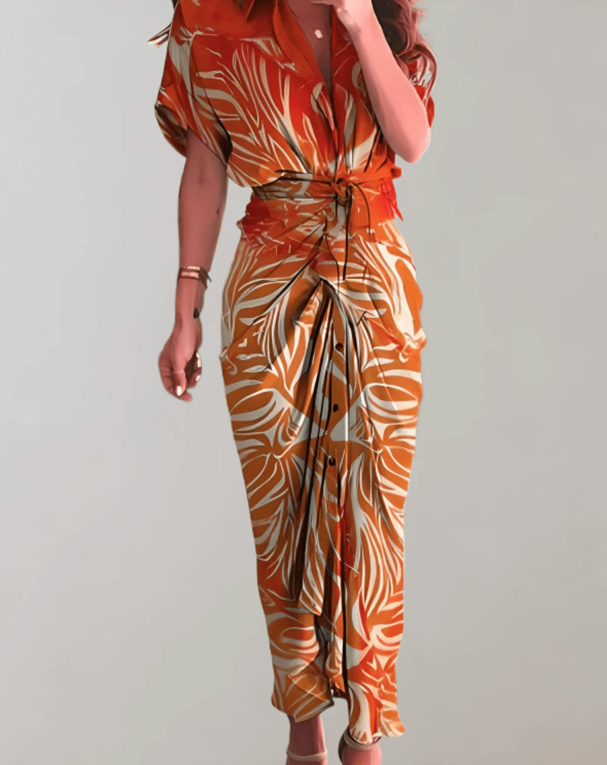 Women's Fitted Bodycon Maxi Dress with Batwing Sleeves for Evening — Orange