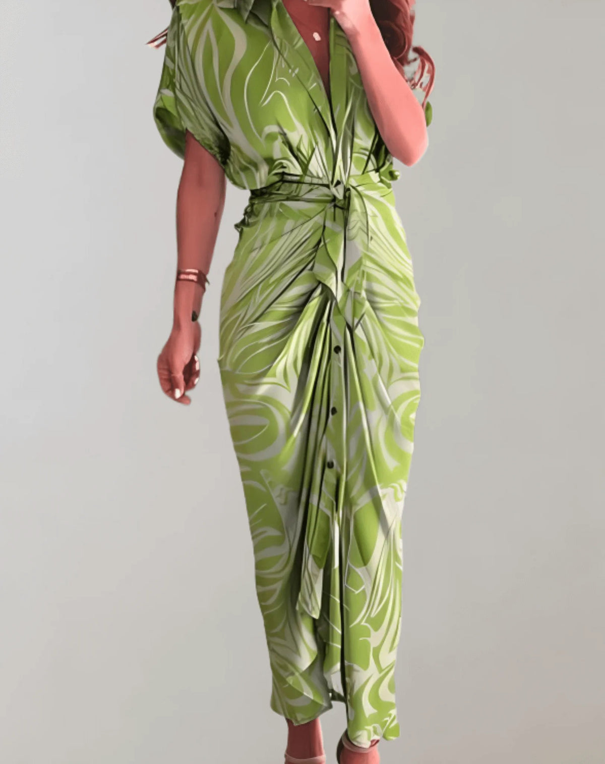 Women's Fitted Bodycon Maxi Dress with Batwing Sleeves for Evening — Green