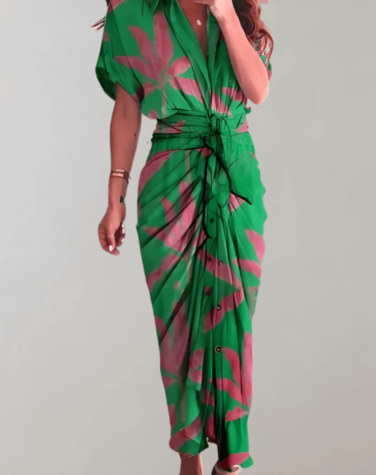 Women's Fitted Bodycon Maxi Dress with Batwing Sleeves for Evening — Dark Green