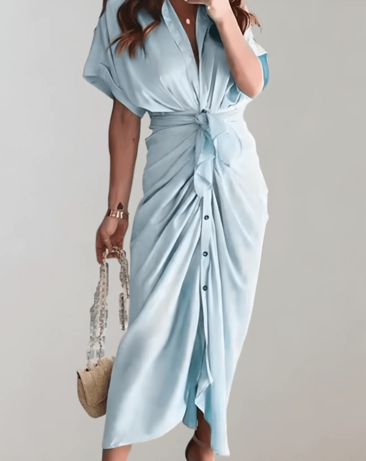 Women's Fitted Bodycon Maxi Dress with Batwing Sleeves for Evening — Sky Blue