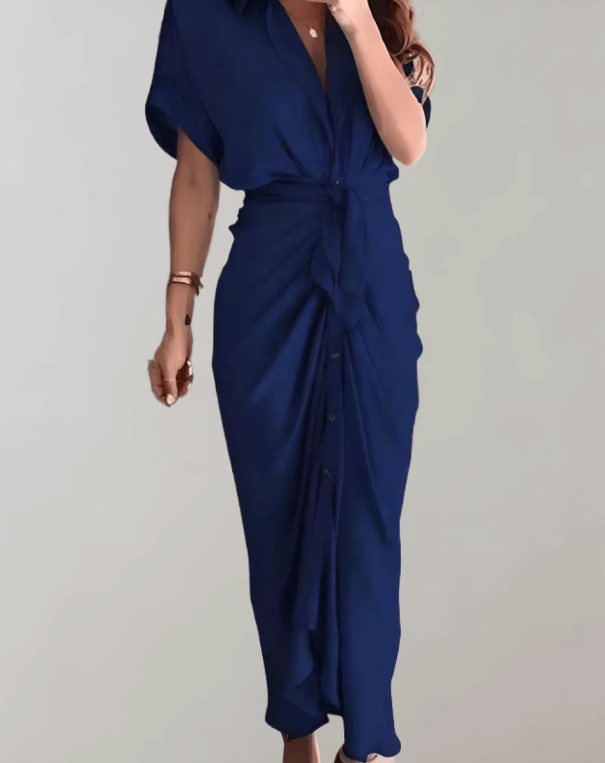 Women's Fitted Bodycon Maxi Dress with Batwing Sleeves for Evening — Dark Blue