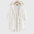 Women's white hooded zip-up fleece jacket