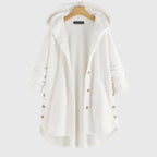 Women's white hooded zip-up fleece jacket