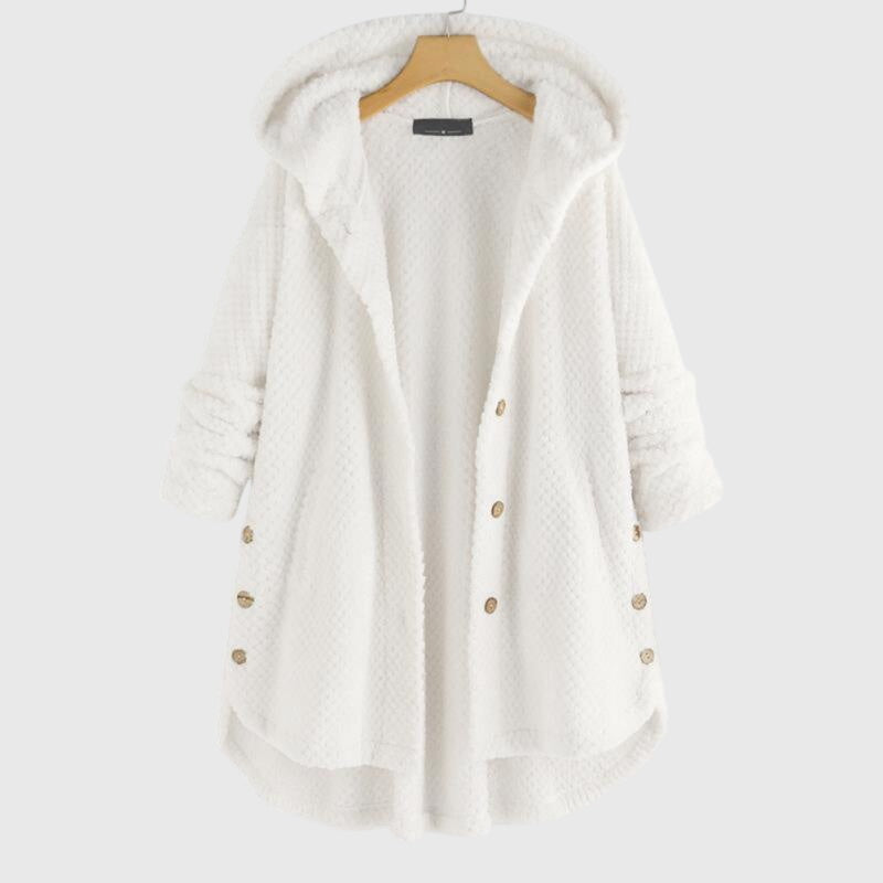 Women's white hooded zip-up fleece jacket