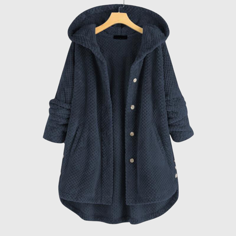 Women's white hooded zip-up fleece jacket