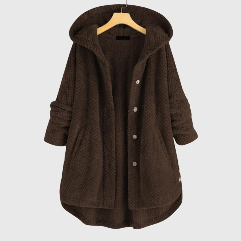 Women's white hooded zip-up fleece jacket