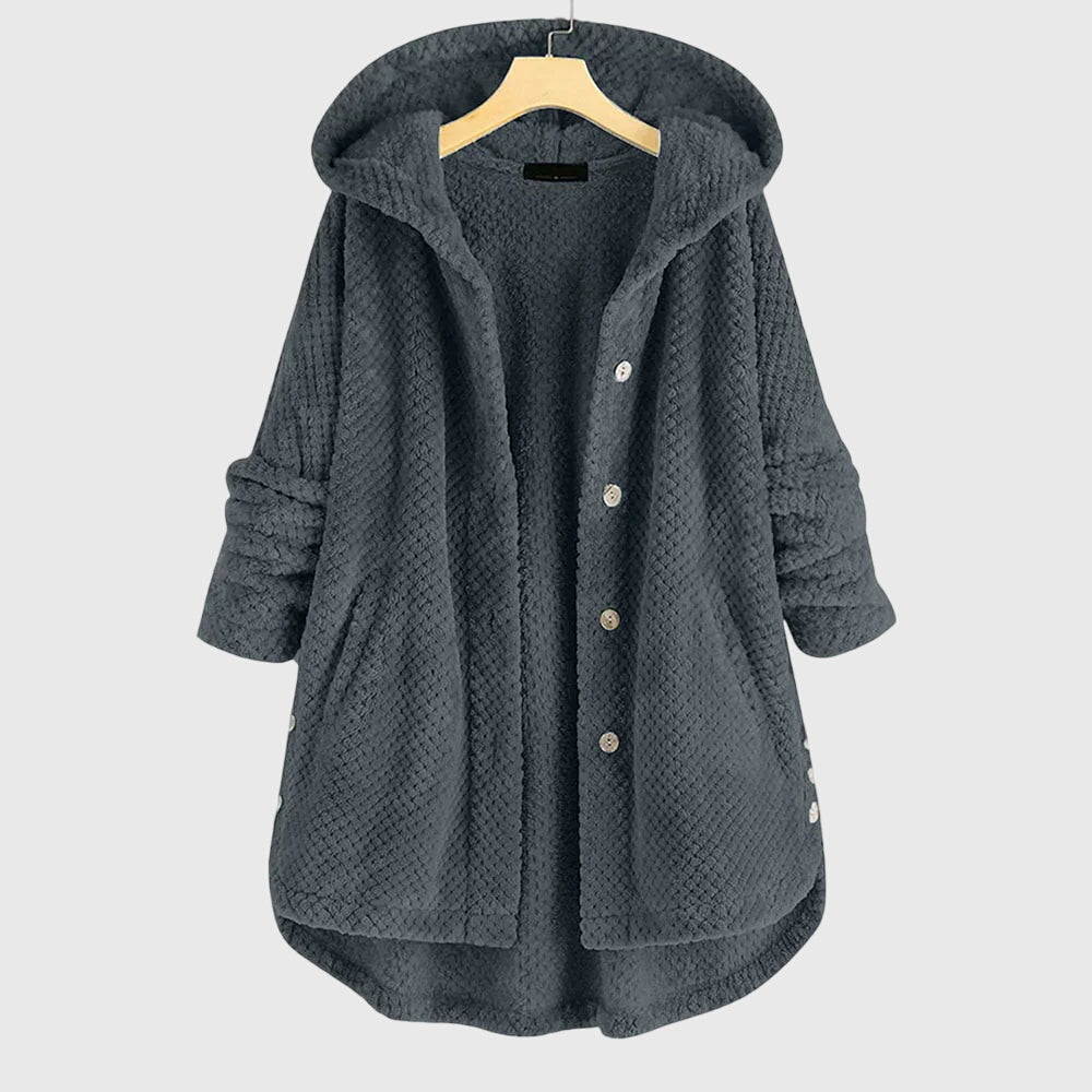 Women's white hooded zip-up fleece jacket